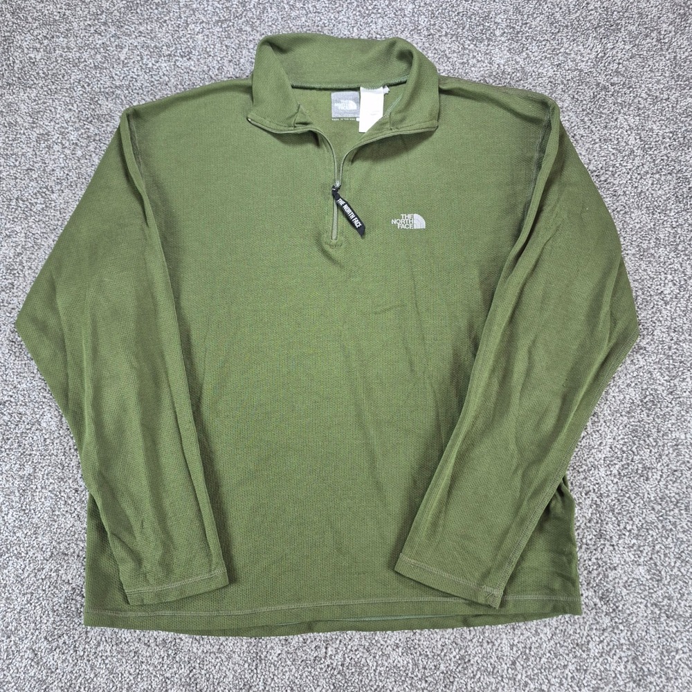 Vintage North Face Pullover Mens Medium Green 1/4 Zip Waffle Knit Made in USA
